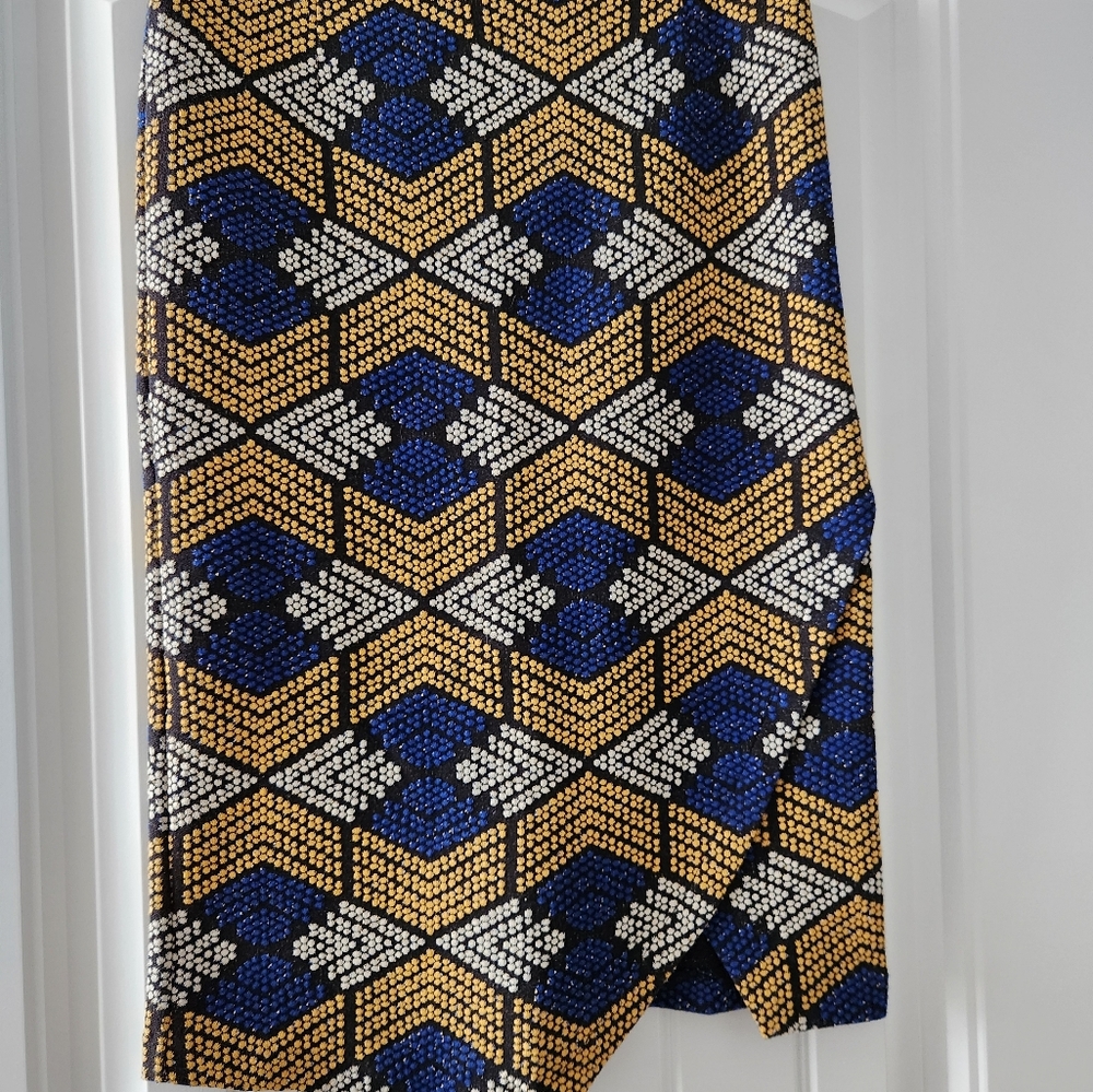 Maeve Chic Blue and Gold Geometric Skirt